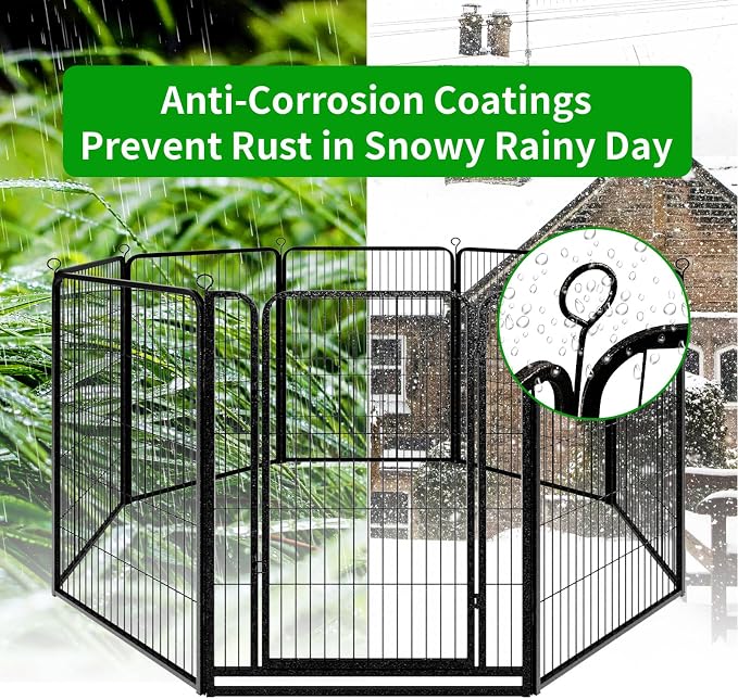 Kfvigoho Dog Playpen Outdoor Extra Wide 8 Panels Heavy Duty Dog Fence 40" | Anti-Rust Coating-Strengthened Dog Fence with Doors Portable for RV Camping Yard, Total 21FT, 35 Sq.ft, Snowy Black