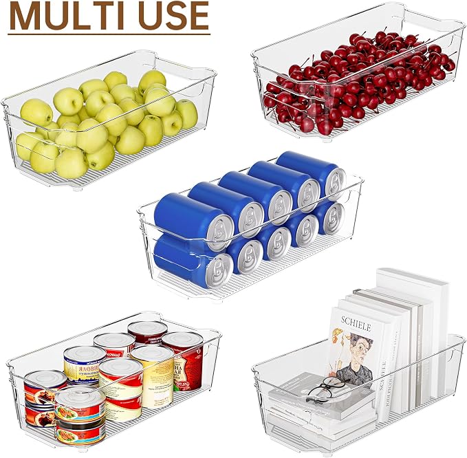 incostar Clear Fridge Organizer, Refrigerator Organizer Bins with Handle, Freezer, Kitchen Cabinet, Pantry Organization, BPA Free Fridge Organizers (12.4 inch 16 Pack)
