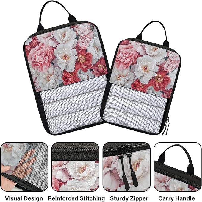 Flower 6 Set Compression Packing Cubes Floral Expandable Packing Organizer for Travel Accessories Luggage Suitcase Bag