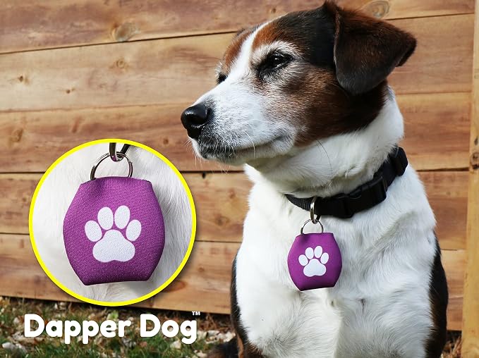 Dapper Dog - Dog Tag Silencer with Tag Ring (Purple with White Paw Print)