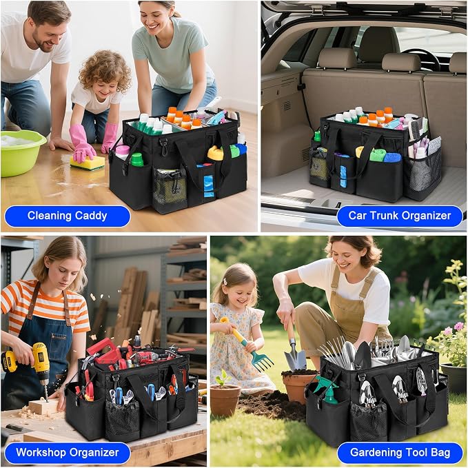 Cleaning Caddy Bag, Large Cleaning Bag for Housekeepers, Black | Cleaning Caddy Organizer for Cleaning Supplies with Handle and Adjustable Shouder Strap, Easy to Clean & Heavy Duty Design