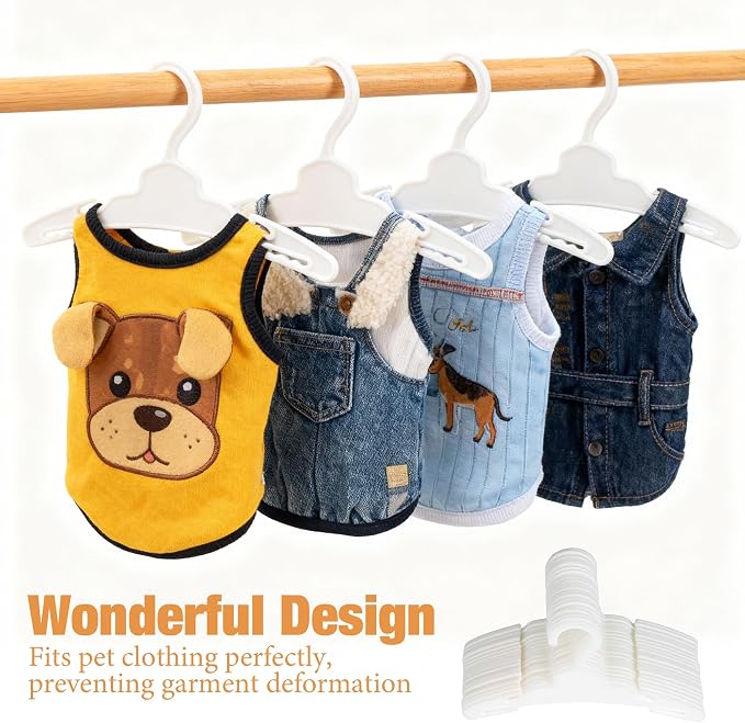20 Pcs Dog Clothes Hangers 7 Inch White Plastic Pet Clothes Hangers with Non-Slip Clips, Cat Clothing Hangers, Pet Clothing Holders Coat Hangers for Small Pet Such as Dog & Cat Costumes