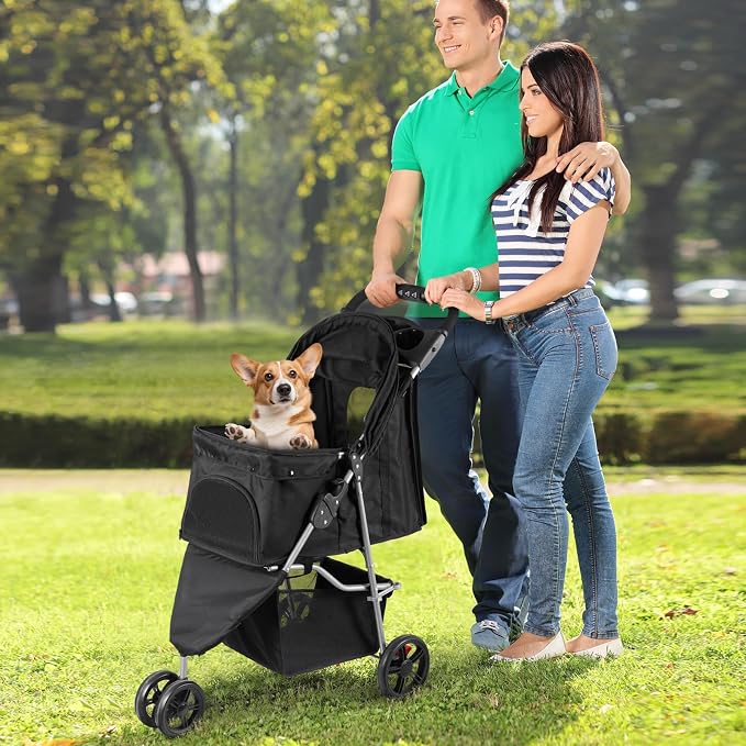 LEMY 3 Wheels Pet Dog Cat Stroller for Small Medium Dogs Cats,Black Foldable Jogger Travel Puppy with Detachable Carrier