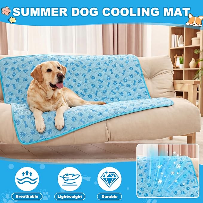 Hahafelt 4 Pack Dog Cooling Mat with Storage Bag 40" x 28" Blue Ice Silk Cooling Mat for Dogs Cats Washable Foldable Pet Sleeping Pad for Crate Bed Indoor and Outdoor Floor