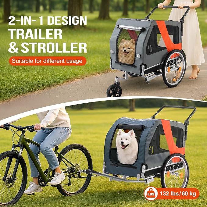 Ktaxon 2-in-1 Pet Bike Trailer, Heavy Duty 132lbs Load Capacity Foldable
