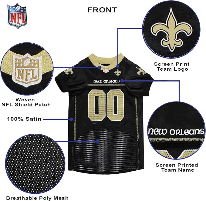 Pets First NFL New Orleans Saints Dog Jersey, Size XX-Large, Football Shirt Costume for Pet, Dog Sports T-Shirt, NFL Team Clothing for Cats, Licensed Pet Apparel Available in 7 Sizes and 32 Teams