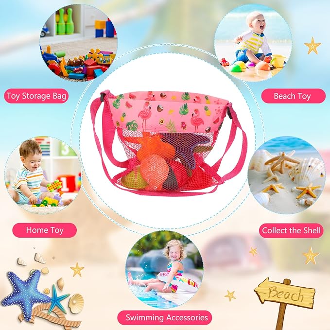 Frienda 15 Pack Mesh Beach Tote Bag | Seashell Bags, Bag Organizer Toys for Holding Beach Children' Toys Market Picnic