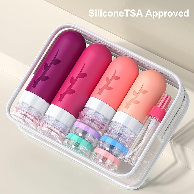Tocelffe Travel Bottles for Toiletries, Tsa Approved Silicone Containers for Toiletries, Leak Proof Refillable Liquid 3oz 2oz Travel essentials for Shampoo Conditioner Lotion BPA Free