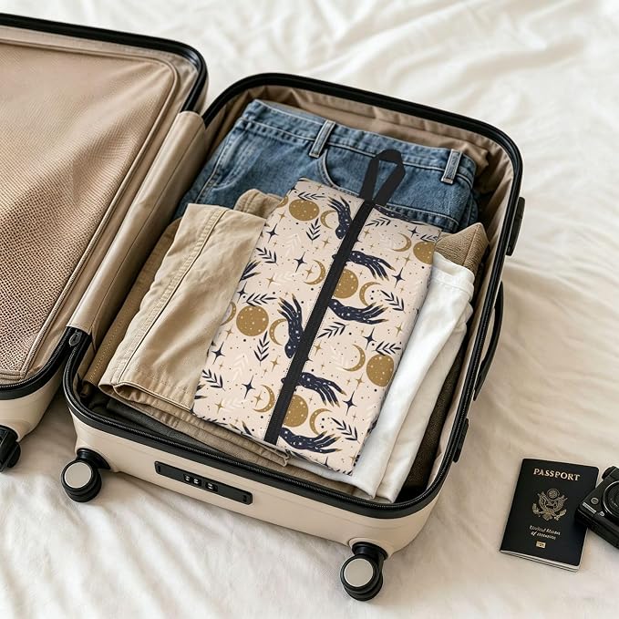 Boho Magic Celestial Travel Shoe Bag for Men & Women, Waterproof Shoe Storage Organizer with Zipper, Portable Shoe Pouch for Sneakers, Heels, Sandals, Gym & Travel Luggage 2PCS