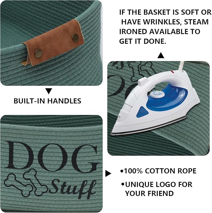 Square Dog toy basket storage Cotton Rope Storage Basket Pet/Pet Toy And Accessory Storage Bin Doy Toy Box-Green