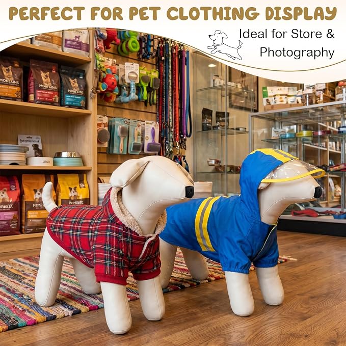 Yookeer 2 Pcs Dog Mannequins Premium PU Leather Pet Clothing Display Stand Durable Cute Dog Hangers, Stuffed Puppy Modeling Stand with Cotton Filling for Boutique Retail Sweaters Collars Harnesses
