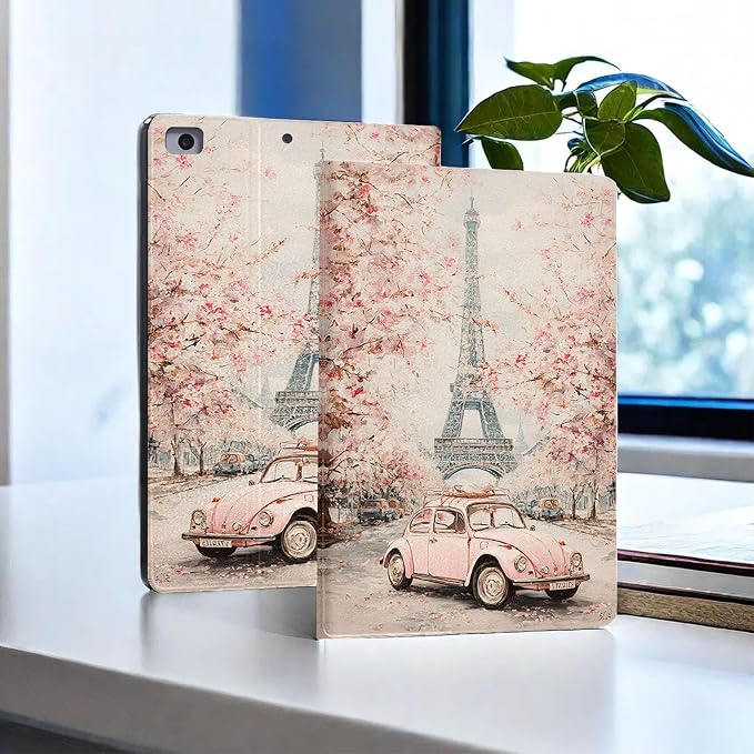 for Microsoft Surface Pro 8-13" 2021 Tablet Case,Auto Wake/Sleep,Adjustable Stand Protective Cover - Paris Cherry Blossom Eiffel Tower