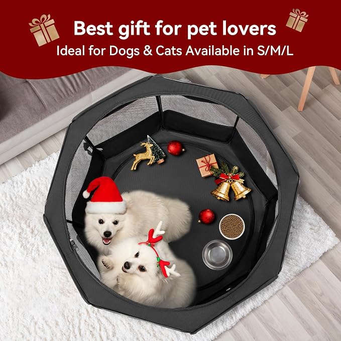 PETSFIT Portable Dog Playpen 36", Removable Waterproof Mat, Zippered Roof | 3-Second Setup, Collapsible Storage, RV Camping Travel, Indoor Outdoor Use, Medium Dogs and Cats, 36"L x 36"W x 21"H