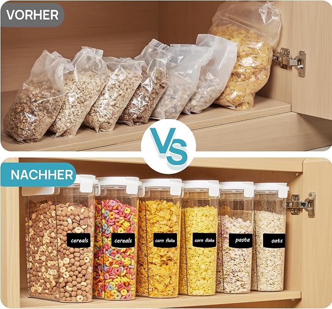 Vtopmart Cereal Containers Set, 3 PCS, 135.2oz/4L | Airtight Food Storage Container, Flip-Top Lids, Plastic Organizer Dispenser, Kitchen, Pantry Organization