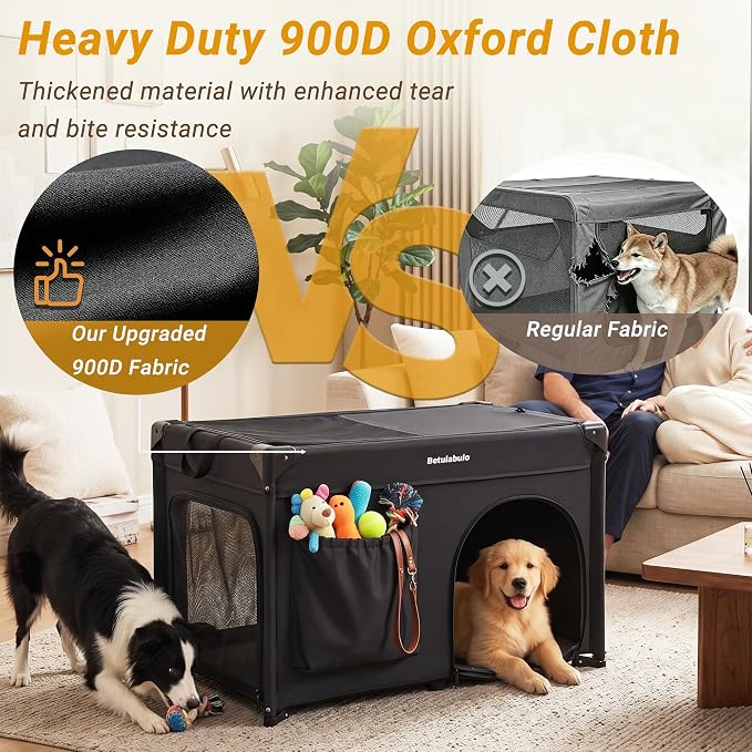 36 Inch Collapsible Travel Dog Crate, 4 Doors & Soft Pet Mat | Portable Dog Travel Crate for Medium Dogs,Large Storage Bag & Breathable Mesh,Soft Sided Dog Crate for Indoor & Outdoor Black