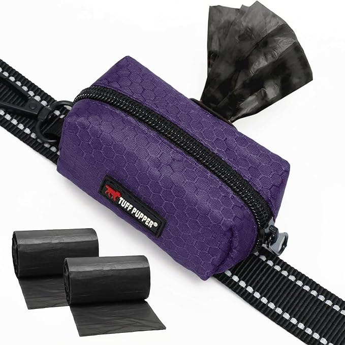 Tuff Pupper Dog Poop Bag Holder | Works with Any Dog Leash | Zippered Waste Bag Dispenser | Waterproof with Rust-Proof Clip | Convenient Lightweight Design | Includes 2 Rolls of Leak-Proof Bags
