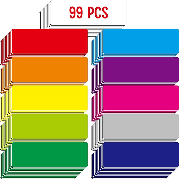 99 PCS Magnetic Name Tag Labels, 11 Colors Dry Erase Reusable Name Stickers for Whiteboards Locker Fridge School Office Home (1" x 3")