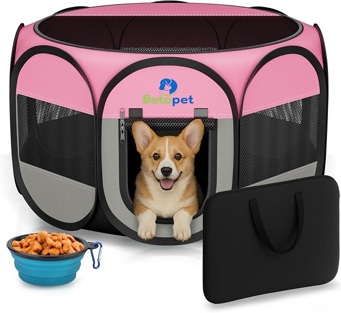 Large Size: 45×45×23 Inches Dog Playpen with Bowl & Bag, Indoor & Outdoor