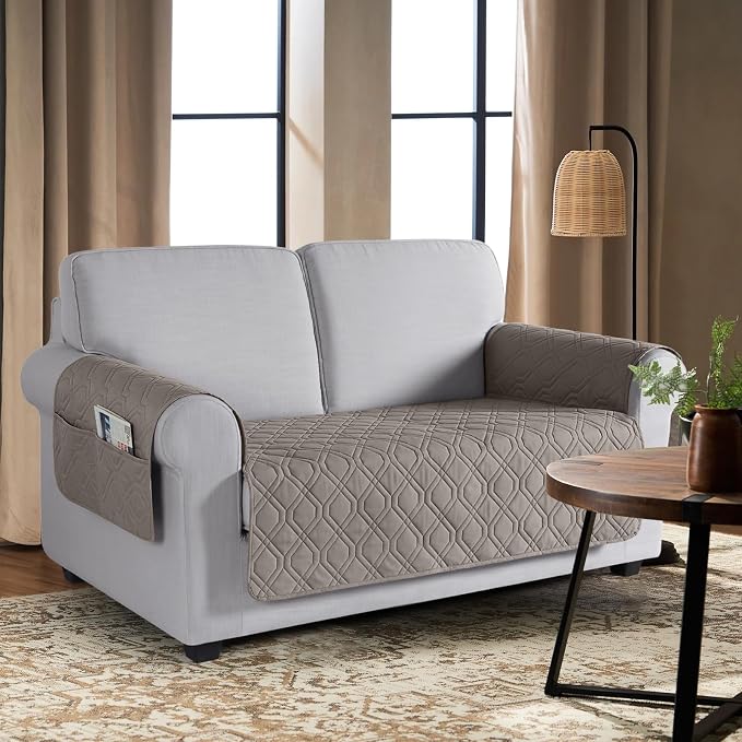 VANSOFY Waterproof Loveseat Couch Cover for Pets, Khaki, 54" | Non-Slip, Washable, Utility Pockets, Pet Friendly, Furniture Protector Slipcover for 2 Cushion Plus Couch