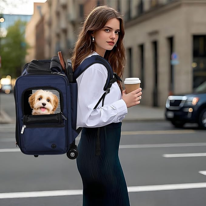 EliteField Deluxe Rolling Backpack Dog & Cat Carrier (2-Year Warranty) | Airline Approved, Waterproof Fabric, Scratch-Resistant Mesh, Retractable Handle, Wheels, Built-In Leash