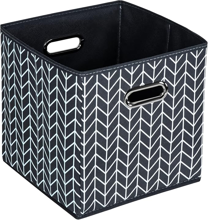 Black Foldable Storage Cubes Bins , Fabric Storage Box Cubes Organizer Baskets with Dual Handles for Home Organizer (Grey Wave)