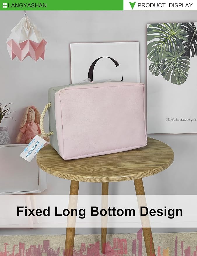 Rectangular Thick Pink Storage Bin Household for Closet Kitchen Office Lace | Foldable Space Saving Canvas Fabric Laundry Hamper with Handles Organizer for Boys Girls Bedroom Shelf Gifts Baskets