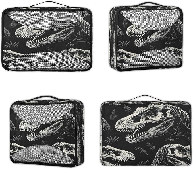 Dinosaur Skull Packing Cubes for Travel, Luggage Packing Organizers, Cool Dinosaur Travel Accessories Large Toiletries Bag for Clothes Shoes Cosmetics Toiletries