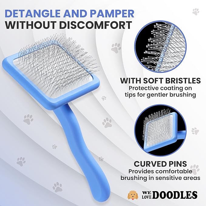 We Love Doodles Slicker Brush with Non Scratching Pins - Dog Brush with Coated Pins, Slicker Brush for Dogs Dematting, Grooming Brushes for Short Haired & Long Haired, Poodle & Goldendoodle (Large)