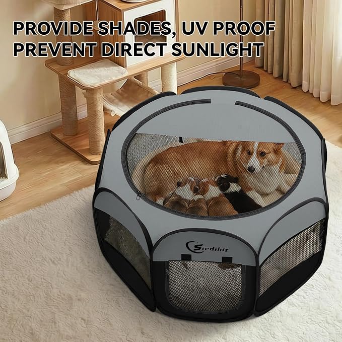 Siedihit Dog Cat Playpen, Puppy Pet Playpen Indoor for Dog Crate Tent | Cage Outdoor, Portable Pop Up Dogs Enclosure Kennel with Carrying Case for Dogs/Cats/Rabbits (Dark Grey, Medium)