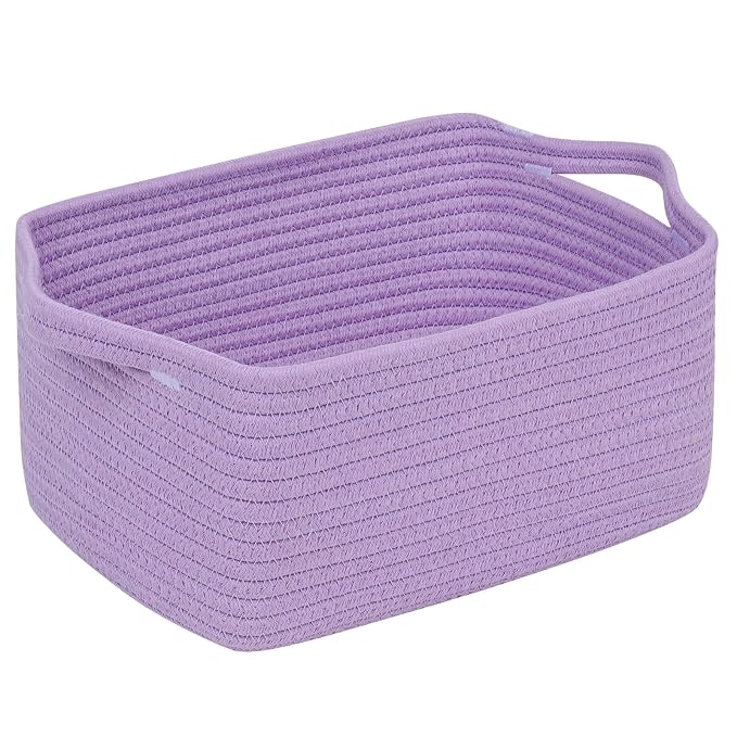 CubesLand Cube Storage Organizer Basket Bin, Cotton Rope Shelves Basket | Durable Woven Rectangular Shelf Basket for Organizing, Nursery Toys Basket, Purple Basket