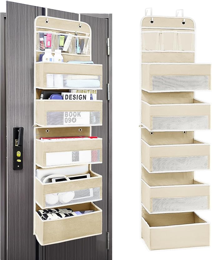 Space Saving Over The Door Organizer,6 Tiers Removable Anti Tilt Hanging Behind Door Storage,Heavy-Duty Reinforced Mesh Rack Holds 44lb for Bathroom,Pantry, Nursery,Closet, Shoes, Towels