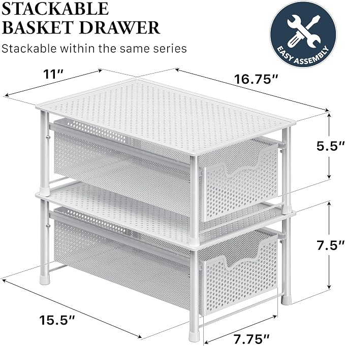 Simple Houseware Stackable Cabinet Basket Drawer Organizer, White