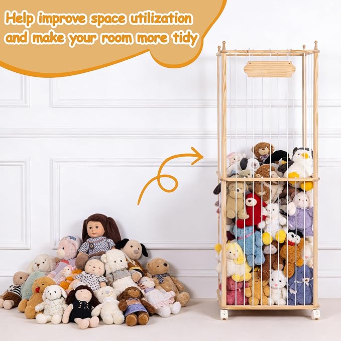 Large Stuffed Animal Storage with Wheels for Kids' Playroom | 59.4"H Giant Stuffed Animal Organizer for Toddler Bedroom and Nursery - Stuffed Animal Zoo Holder for Boys and Girls