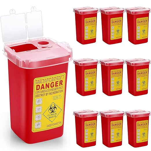 Chumia 10 Pcs 1 Quart Sharps Container,Small Needle Container Disposal | Sharps Containers Bulk for Home Use, Locking Lid Secure Closure, Safe Needle Box Disposal, for Biohazard Syringes,Travel size
