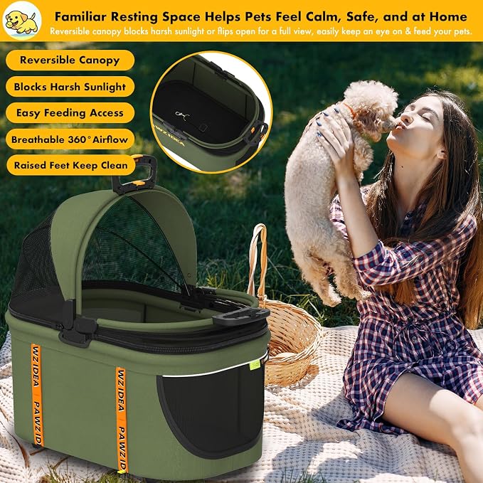 PAWZIDEA Portable Small Dog Crate for Car Travel Up to 33lbs, No-Zip Canopy | Enclosed Dog Car Seat Escape-Proof, Soft-Sided Small Medium Puppy Cats Car Kennel, Foldable Pet Carrier by Seatbelt, Top-Load