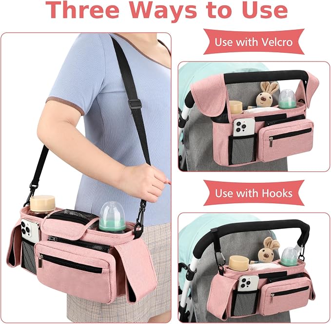 Accmor Universal Stroller Organizer with Insulated Cup Holder Detachable Phone Bag and Shoulder Strap,Stroller Bag Caddy Organizer for Uppababy, Baby Jogger, Britax Strollers