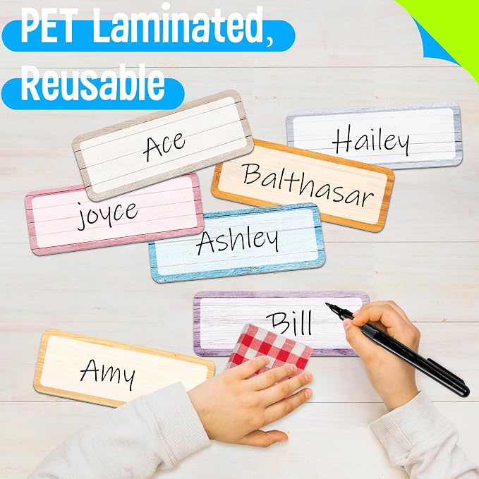 Magnetic Colorful Labels, 54 PCS Dry Erase Reusable Neon Name Tag Stickers in 9 Designs for Whiteboards Locker Fridge School Office Home (Each Measures 3.2" x 1.2")