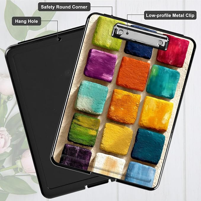 Heavy Duty Storage Clipboard, Slim Nursing Clipboard with Internal Pen Case, Portable File Organizer Case for A4 Letter Size Paper Office Medical Professionals, Watercolor Paint