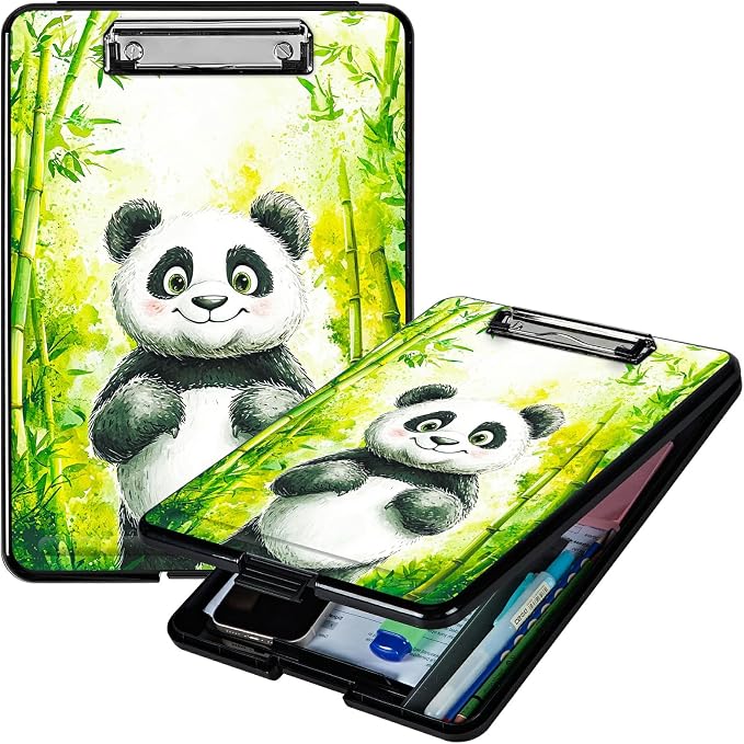 Green Bamboo Panda A4 Clipboard with Storage Pen Holder, Clipboards Organizer Nursing Clipboard Foldable File Folder Plastic Clipboard Folio Clip Board for Office Students Classroom Doctor