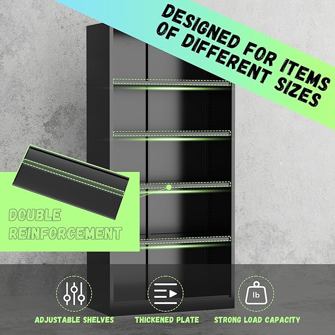 Crownland 72" Metal Storage Cabinet, Lockable Garage Storage Cabinets, High Office Cabinet with Adjustable Shelves for Garage, Home Office, Classroom, Pantry(Classic Black-Narrow Size)