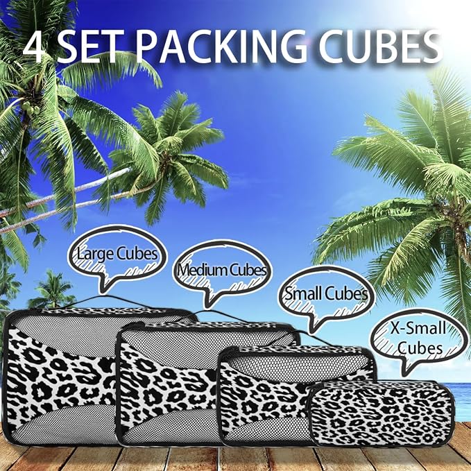Packing Cubes for Travel, Leopard Textures Travel Luggage Packing Organizers for Women Men, Large Custom Toiletries Bag for Clothes Shoes, Leopard Print