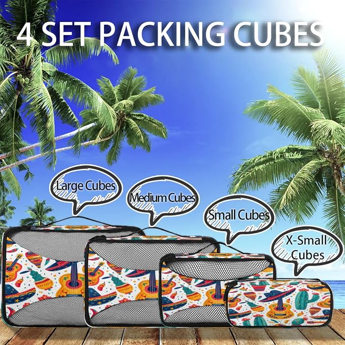 Packing Cubes for Travel, Wild Tropical Cactus Travel Luggage Packing Organizers for Women Men, Large Custom Toiletries Bag for Clothes Shoes, Cowboy Hat
