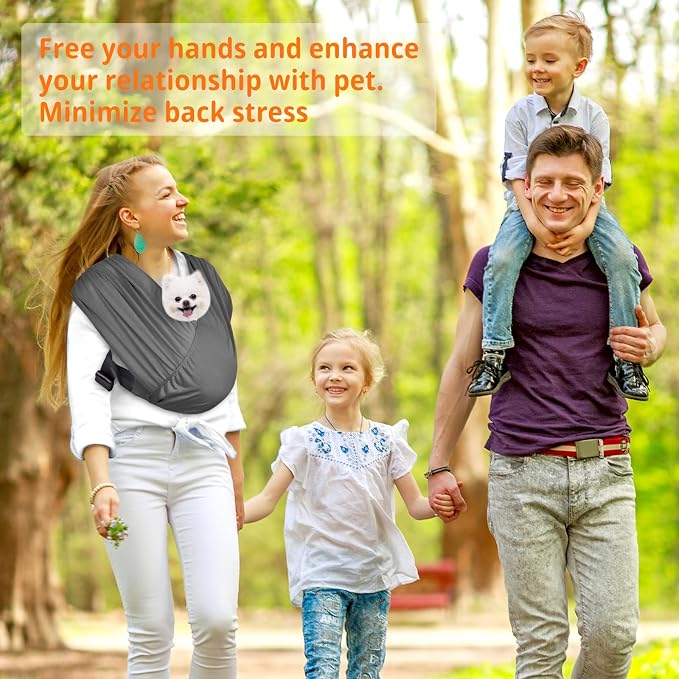 Swaddle Dog Sling Carrier for Small Dogs, Front Pet Sling Carrier Chest,Hands Free Adjustable Cat Sling Carrier Soft Cotton Reducing Pain Puppy Sling Carrier for Small Pet Up to 10lbs (Dark Gray)