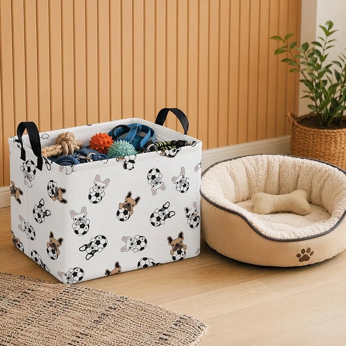 Large Dog Toy Basket Puppy Box Storage Bin (Brown Black) | Holder French Bulldog Stuff Organizer, Room Decor Gifts