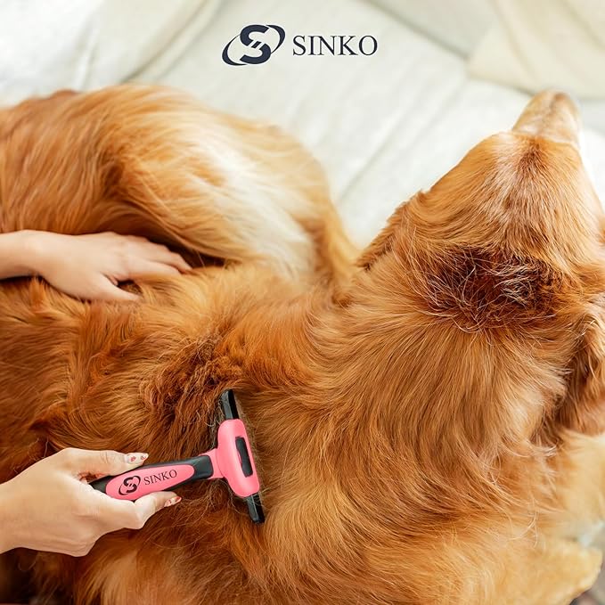 SINKO Deshedding Brush for Dogs & Cats, Pet Grooming Brush, Skin Friendly Deshedding Tool, Dog Brush for Shedding, Effectively Reduces Shedding by up to 95% for Short Medium Long Pet Hair (Pink)