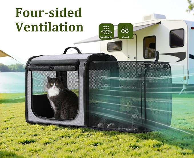Dog Car Carrier Light Weight,Expandable,Foldable Dog Carrier, Gray | Easy to Assemble, Portable and Breathable Pet Carrier, Suitable for Indoor and Outdoor Use, Dog Travel Crate with Curtain