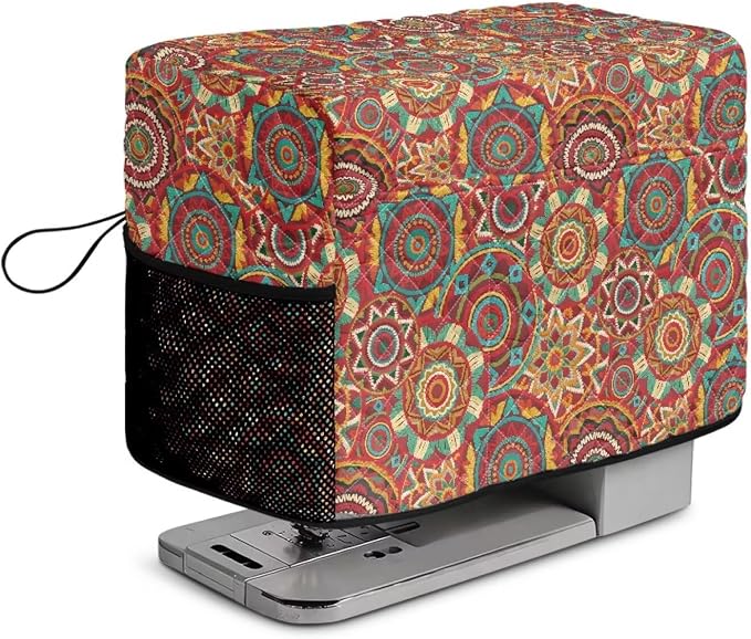 Sewing Machine Cover Polyester Febric Ethnic Mandala Geometric | Dust Pet Hair Protection,Quilting Design,Fits Standard Singer,Brother Janome Machines,Protecting Decorating Your Sewing Space