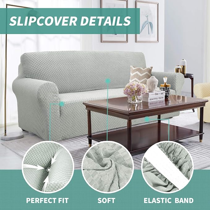 YEMYHOM Couch Cover Latest Jacquard Design High Stretch Sofa Covers for 3 Cushion Couch, Pet Dog Cat Proof Slipcover Non Slip Magic Elastic Furniture Protector (Large, Ivory)