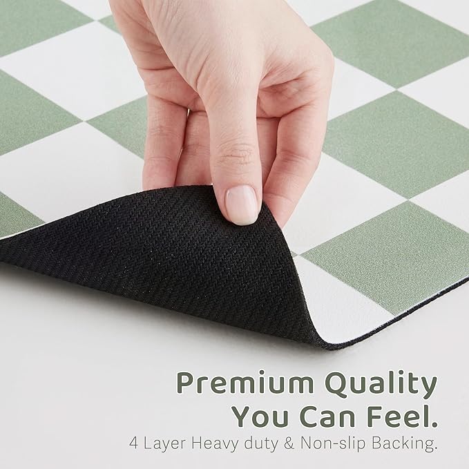 Ralxion Checkered Dog Feeding Mat, Absorbent Mats for Dog Food and Water Bowl, Dispenser, Retro Modern Aesthetic Sage Green Checkerboard Pet Placemat for Dogs, Cats, Puppy Accessories, 12" X19”