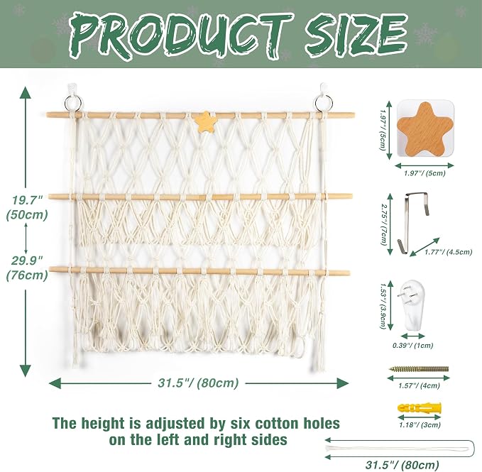 Starry Stuffed Animal Net Hammock Wall Hanging Handmade Boho Macrame Toy Hammock Organizer Holder Display Hanging Plush Toy Net for Corner Wall Stuffed Animal Storage(29.9" H x 31.5" W)